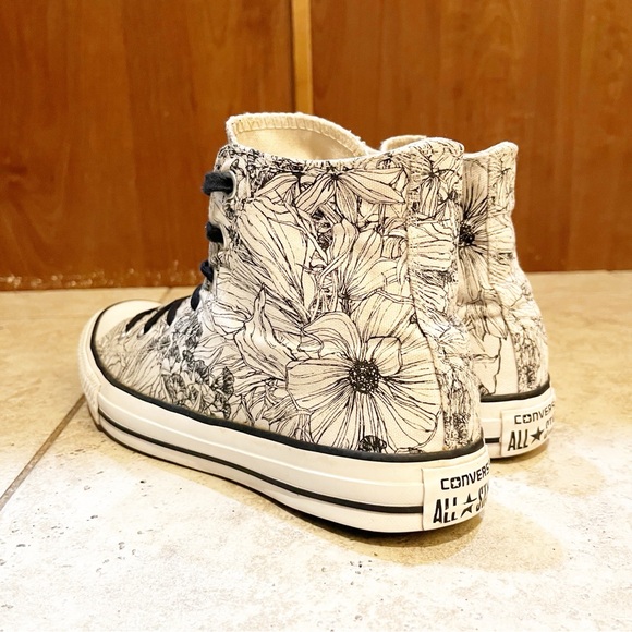 Converse Chuck Taylor All Star White Black Floral High Top Sneakers Shoes - Picture 2 of 6